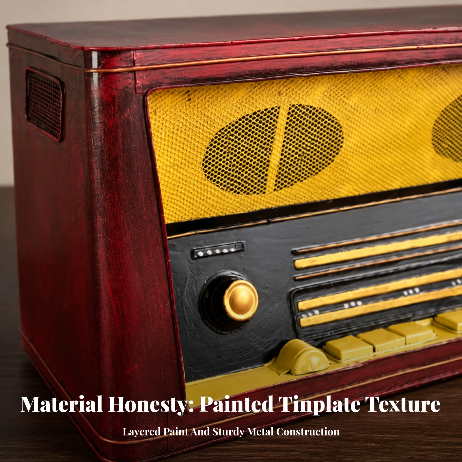Vintage Decor Piece Low-Maintenance Radio-Shaped Tin Ornament Retro Display Prop for Shelf Styling, Themed Interior Design