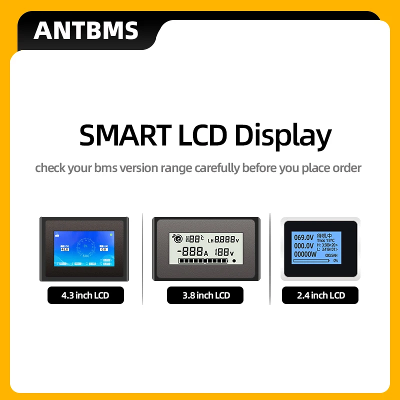 

ANT smart bms 2.4 3.8 4.3 inch LCD Display Screen 16S 18S 20S 22S 24S to Li-Ion LiFePo4 LTO Balance Board Voltage Capacity Meter