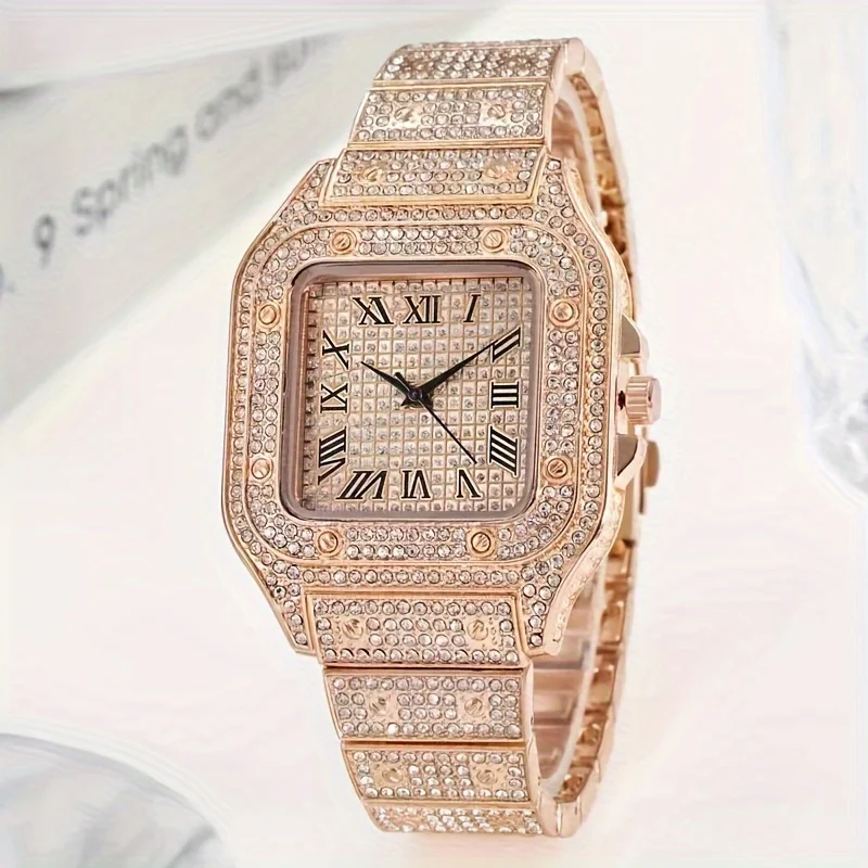 Men\'s Fashion Hip Hop Rhinestone Steel Band Quartz Watch