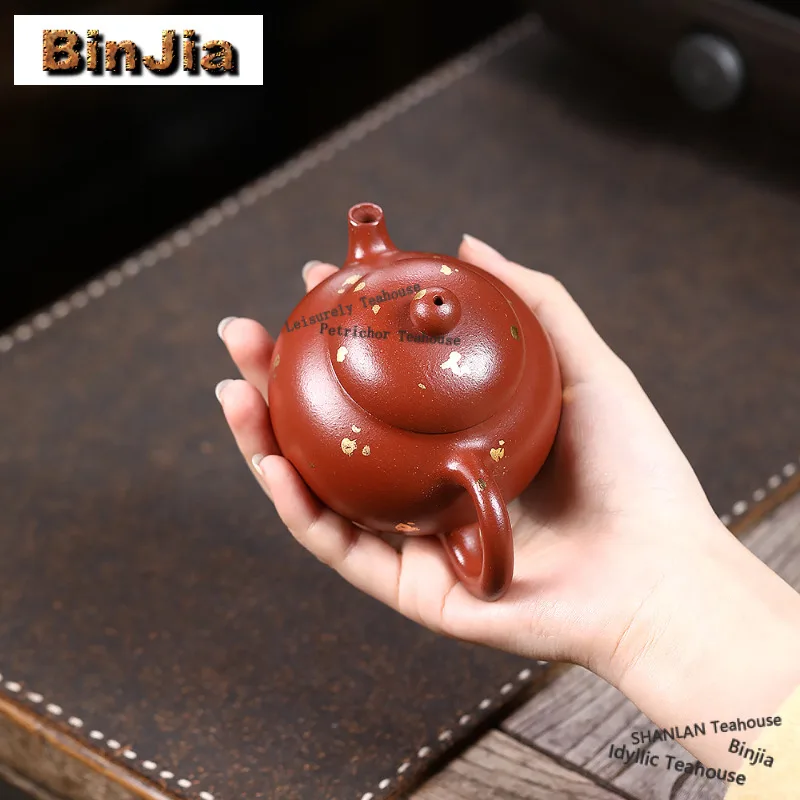150ml Antique Yixing Purple Clay Teapots Handmade Sprinkle Gold Wen Dan Pot Raw Ore Dahongpao Mud Kettle Chinese Zisha Tea Set