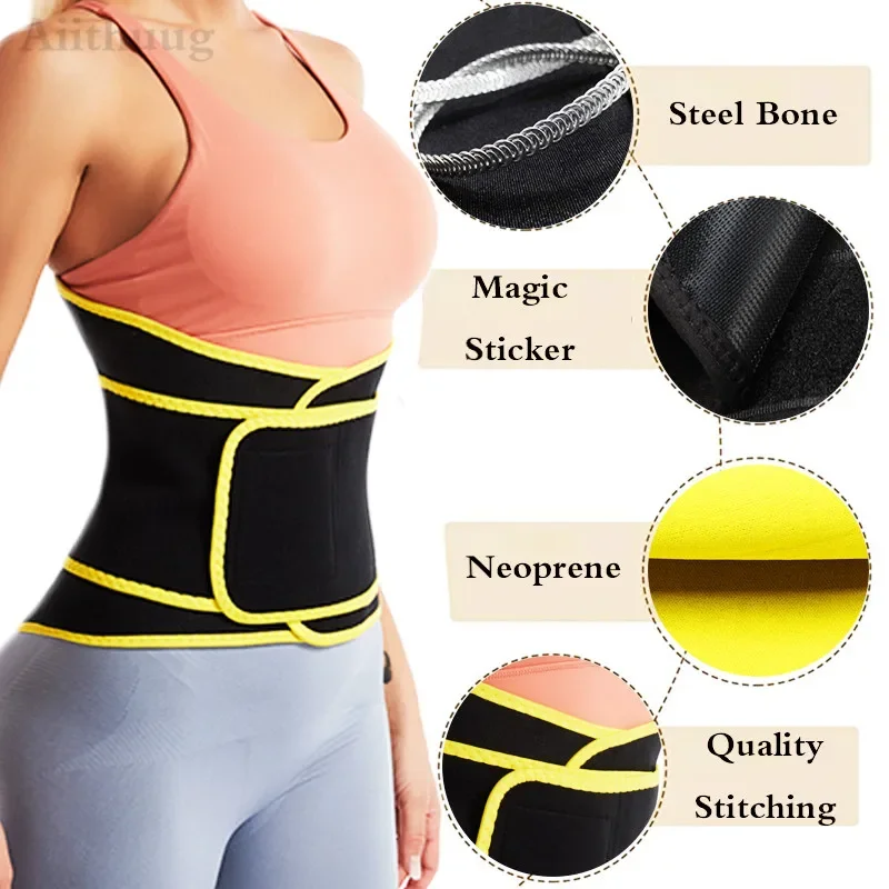 Aiithuug Women Neoprene Waist Trainer Belt Double Straps Slimming Girdle Gym Corsets Hot Sweating Shaper Girdle Waist Training