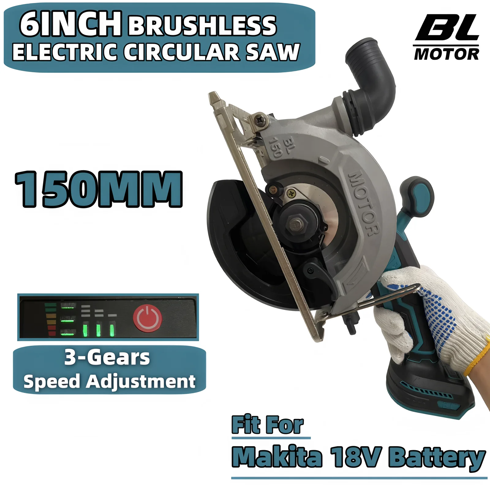 

Fit Makita 18V Battery 150MM Brushless Electric Circular Saw External Rotor Cordless High Power Cutting Woodworking Power Tools