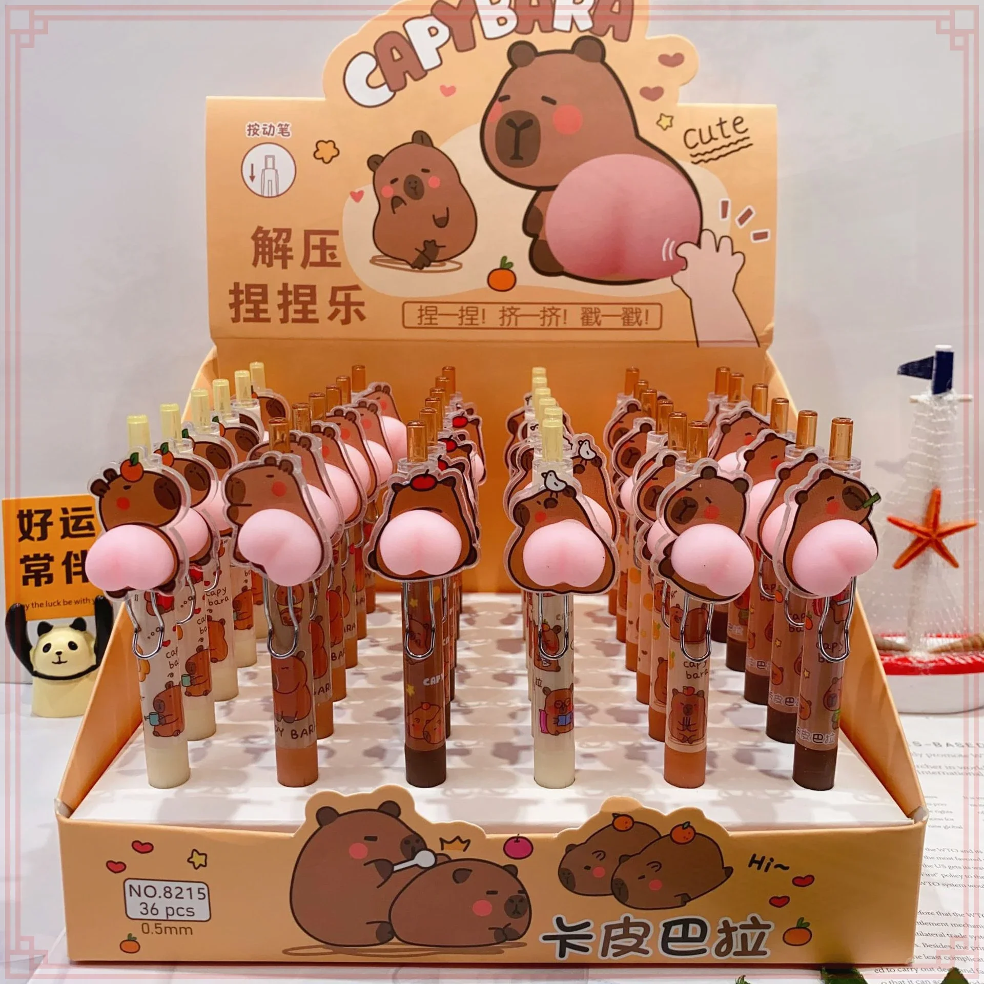 36 Pcs Wholesale New Cute Cartoon Capybara Kapibala Pippa Extract Press Gel Pens with Box for School Supplies