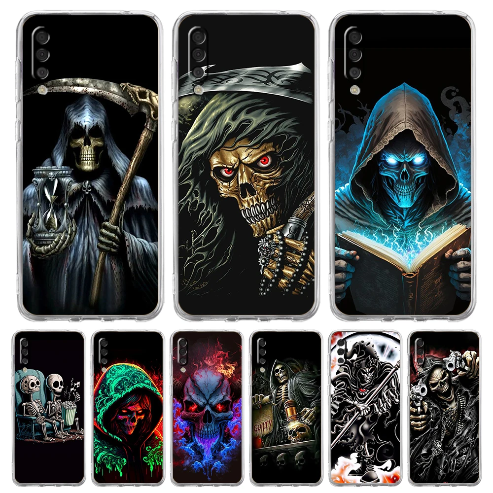 Grim Reaper Skull Skeleton Phone Case for Samsung Galaxy A12 A22 A10 A20 A30 A40 A50 A52 A02 A04 Transparent Shockproof Soft Bag