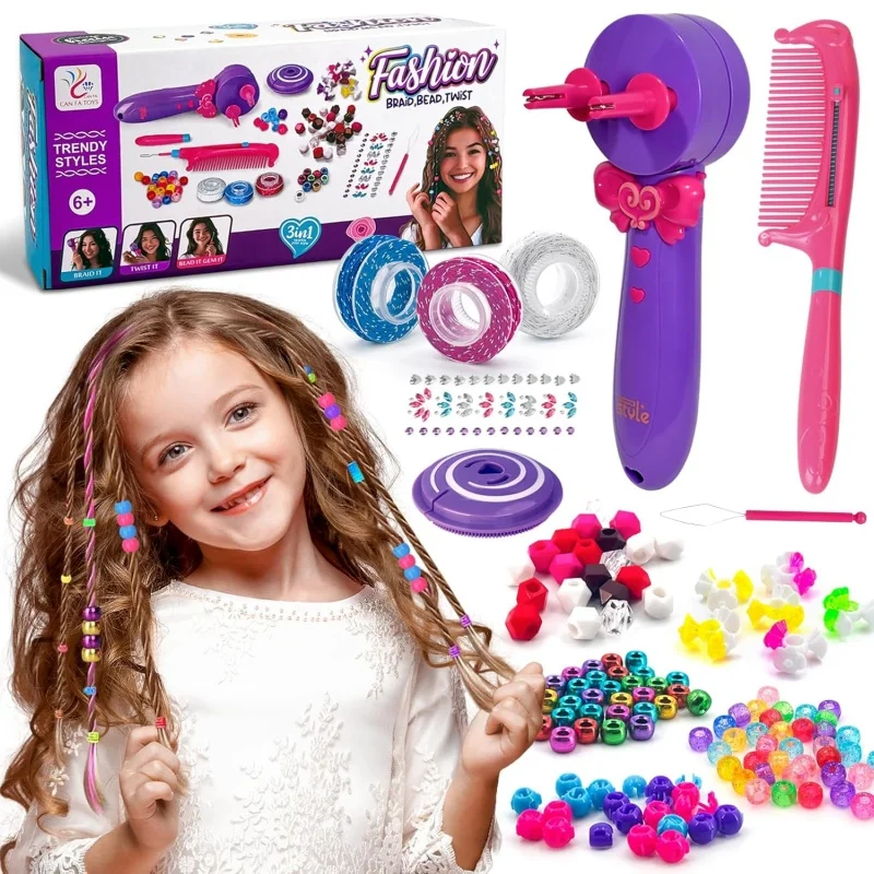 

3 In 1 Electric Hair Braider DIY Hair Styling Kit Hair Beads Ropes Shining Stickers Girl Pretend Play Hair Salon Toy Gift