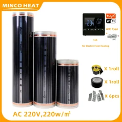 Mincoheat Infrarot-Fußboden heizungs folie 5 Quadratmeter 220V mit Fußboden heizungs thermostat mit externem Sensor für zu Hause