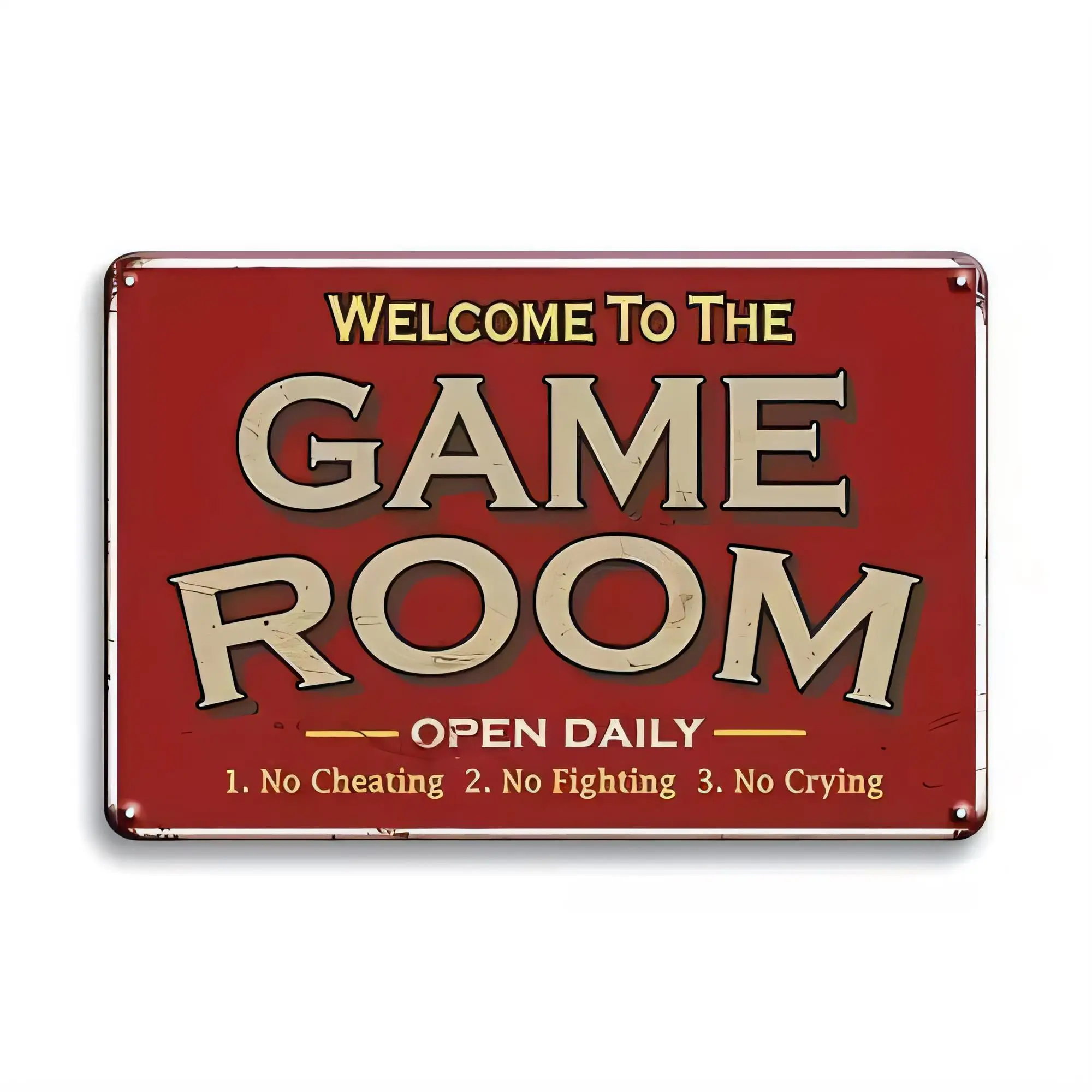 Tin Sign Welcome To The Game Room Open Daily Vintage Retro Style Metal Plaque Wall Decor for Man Cave Bar Pub Game Night Gift, N