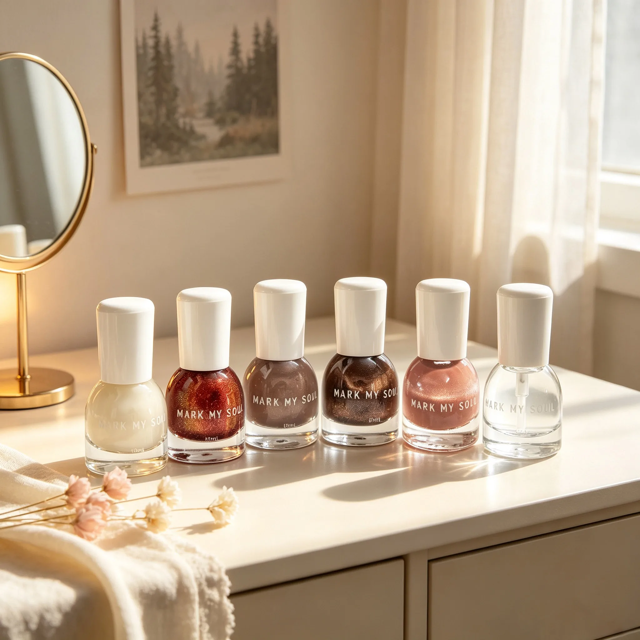 6 Pieces Dreamy Galaxy Caramel Aurora Contrast Glass Shimmer Cat Eye, MARK MY SOUL No UV Lamp Cat Eye Nail Polish Set, 4 Cat Eye