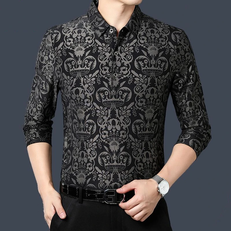 

Spring Autumn Paisley Polo Shirts Men Business Loose Large Size Printing Chic Turn-down Collar Affordable Fashion Casual Tops