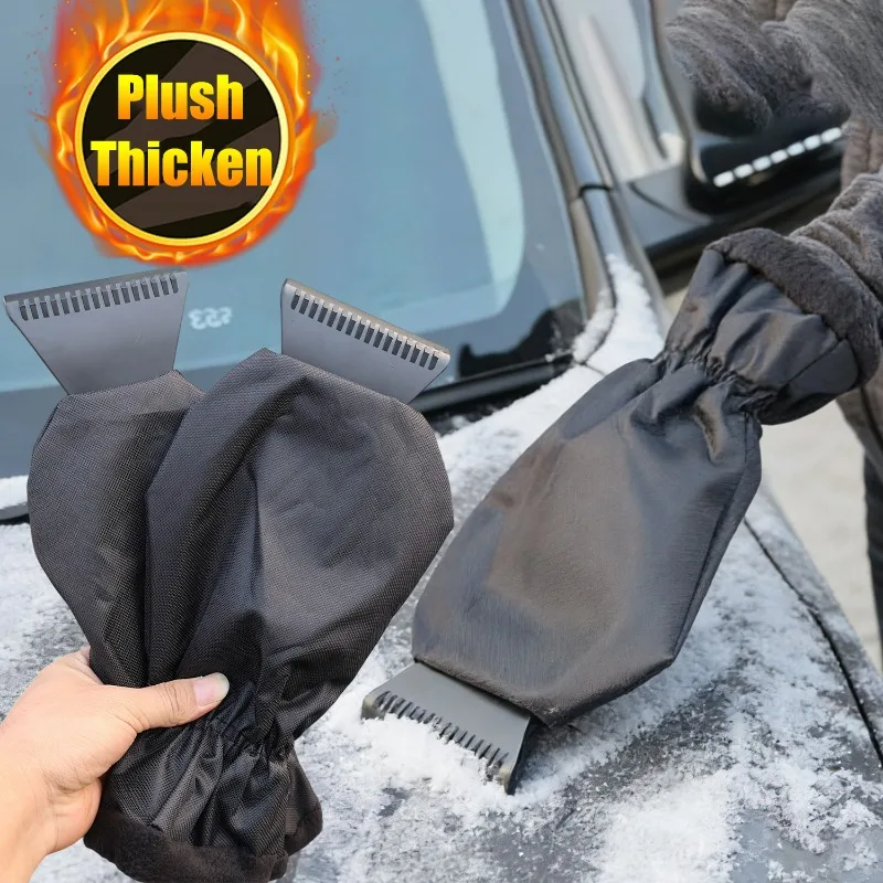 Pala de nieve con guantes, raspador de hielo de invierno, juego de cepillos y guantes, Kit de eliminación de nieve para coche con guantes cálidos, guante cálido resistente al frío