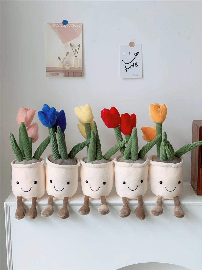 

35cm Tulip Flower Plush Toy Fleshy Potted Plant Decoration Flower Family Furniture Decoration Viewing Shooting Props