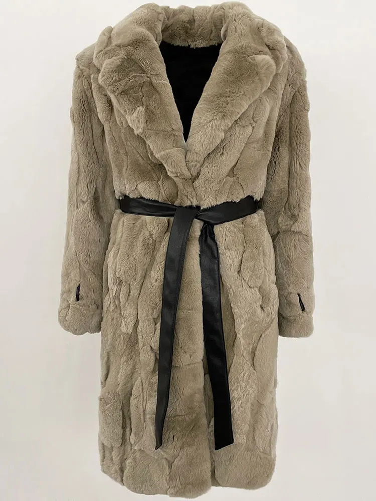 2024 Winter Warm Plush Fur Top Women Jacket Long Real Fur Natural Rabbit Fur Coat Fashion New Style Can Be Customized