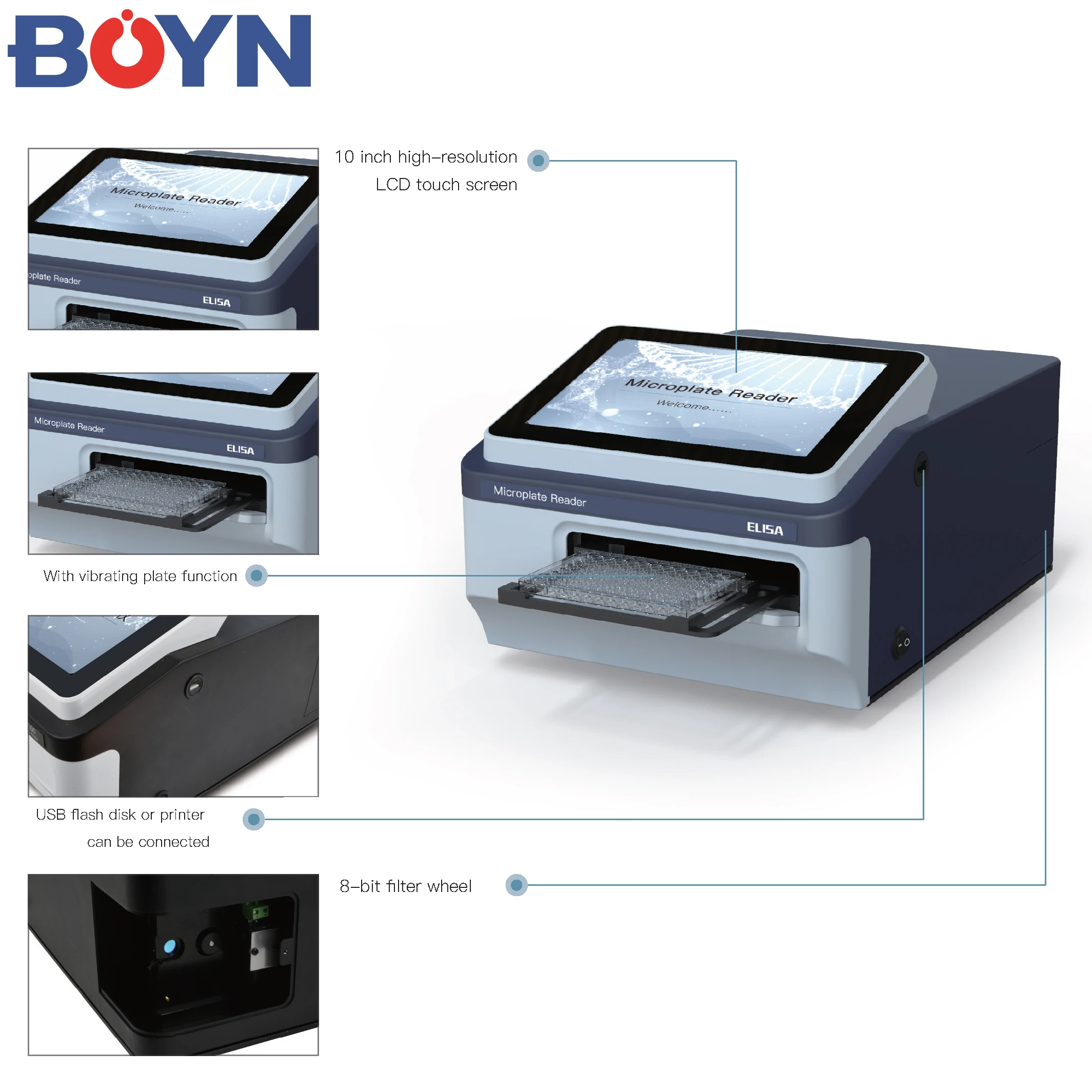 BN-DEL-100 High Quality Microplate Reader Lab 340~750 Nm Elisa Microplate Reader Analyzer With Touch Screen