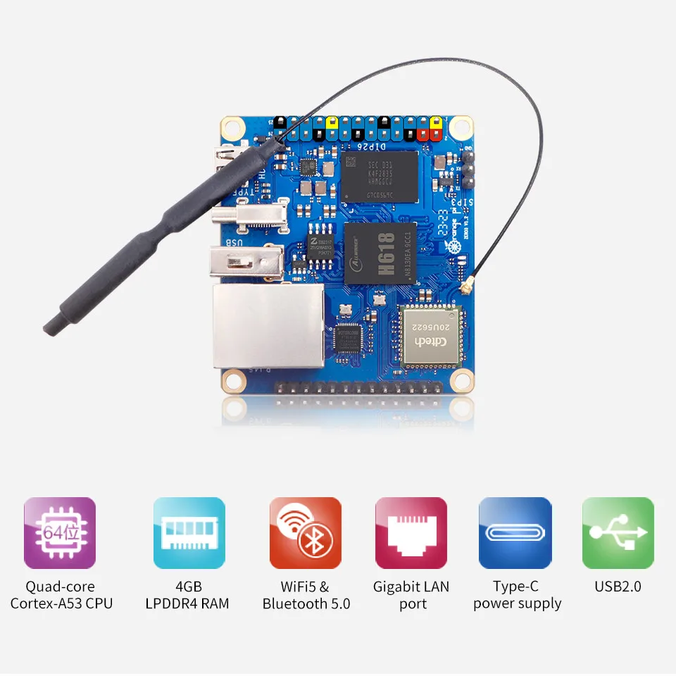 TopElec Orange Pi Zero 3 4GB Ram Single Board Computer Allwinner H618 Chip Wifi-BT5.0 LPDDR4 Gigabit Orange Pi Zero3 Development