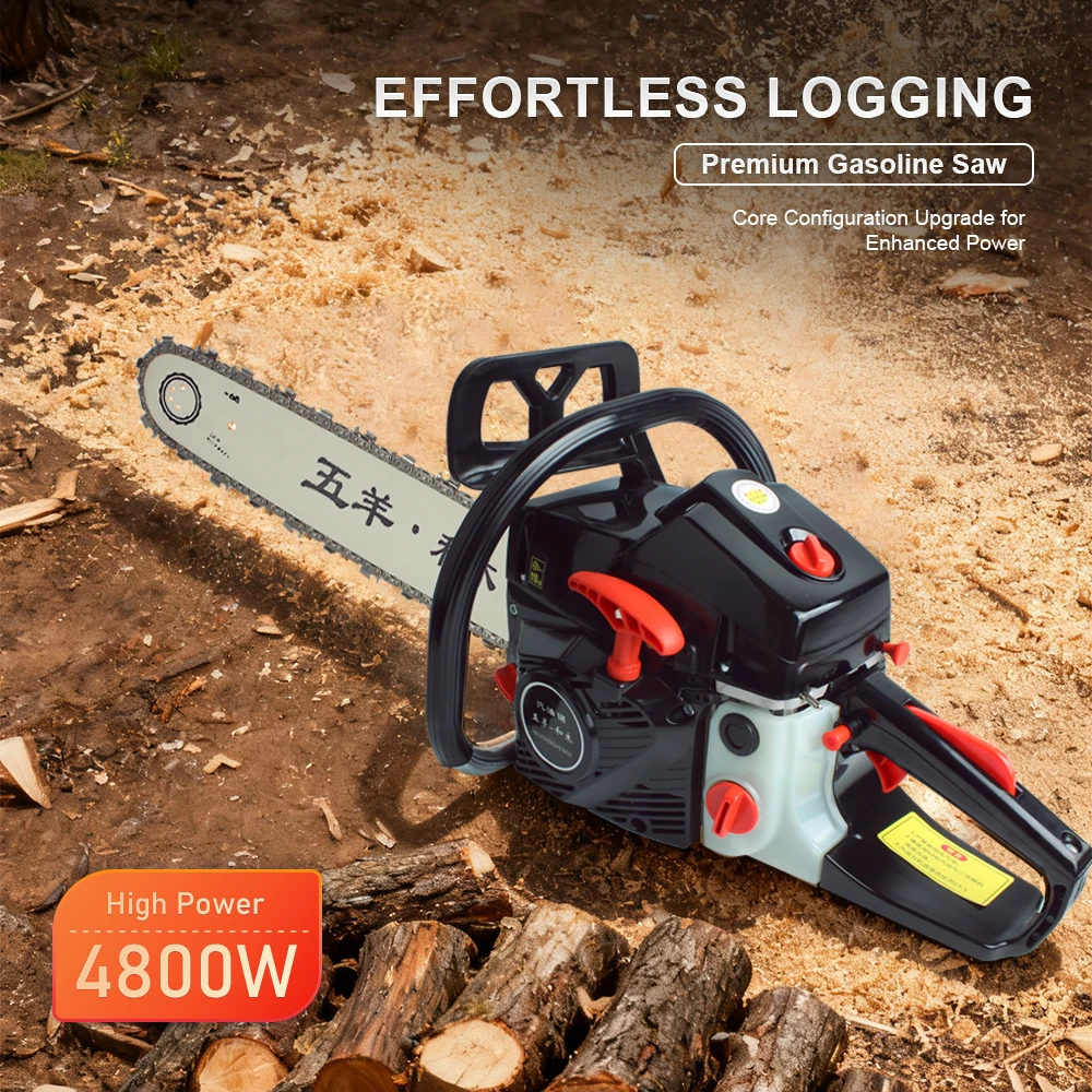 4800W Gasoline Chain Saw Handheld Gasoline Logging Saw Chainsaw High Power Gasoline Saw for Effortless Professional Logging