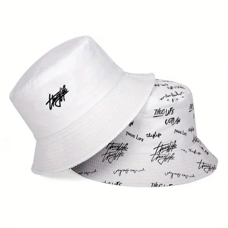 

Fashion Graffiti Letters Print CottonBucket Hat For Men Women Double-sided Wear Wide Brim Sun Hats Soft Foldable Fisherman Caps