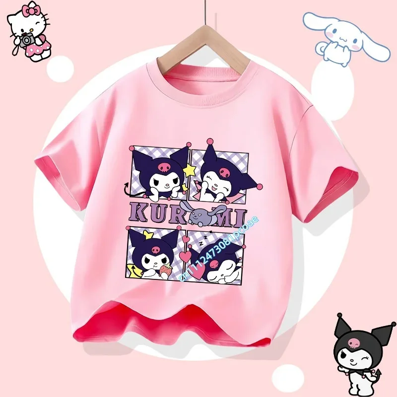 

Детская футболка с милым принтом Куроми, мягкая, из чистого хлопка, для родителей и детей, повседневная, для мальчиков и девочек, с коротким рукавом, новый стиль