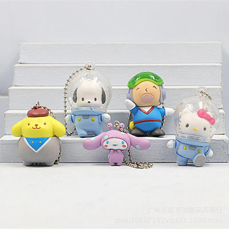 Kawaii Cartoon Sanrio Hello Kitty Gashapon Anime Figure Cute A Space Suit Pom Purin Kuromi Keychain Capsule Toys Figurine Gifts