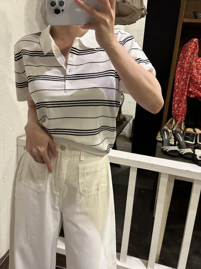 

Корейский женский свободный крой, полосатый трикотаж, Новое поступление лета, универсальный топ, модный дизайн, высококачественное полиэфирное волокно