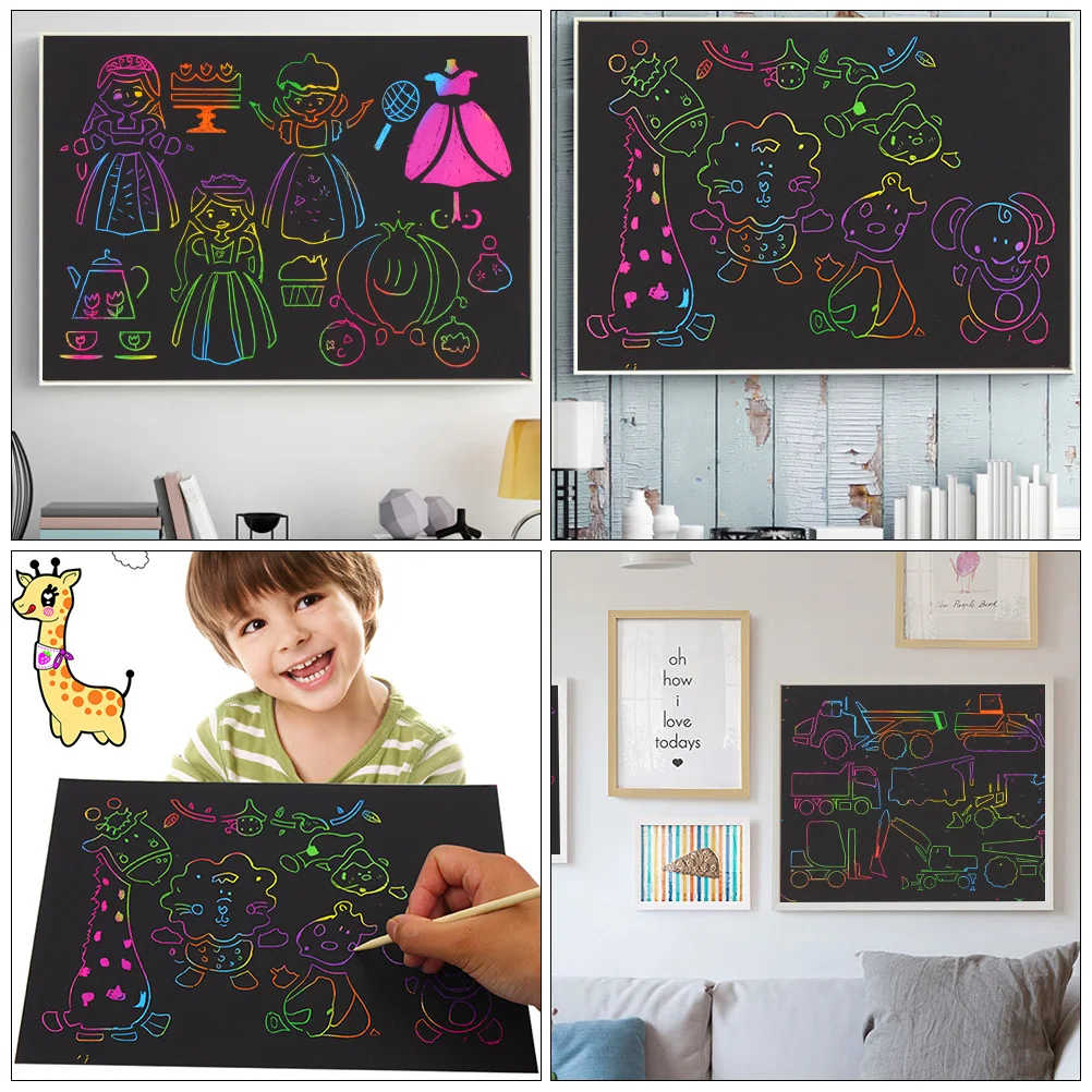 

55pcs Paper Set Kids Educational Crafts Eco-Friendly Creative Drawing Tool Wooden Stylus Included DIY Wall