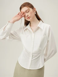 FSLE French Elegant Style Waist White Shirt for Women Spring 2024 Chic Design Commuter Sense Top Shirts Female 24FS11230