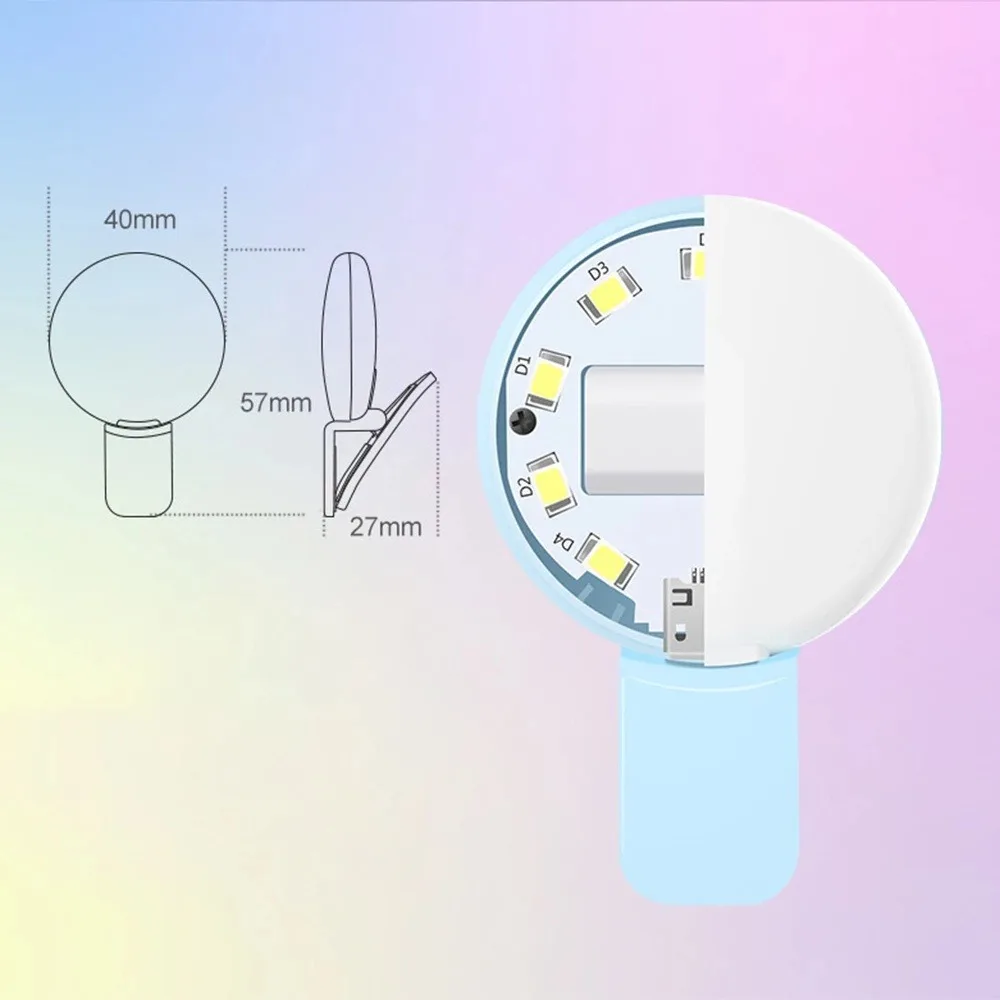LED Light Mobile Phone Mini Selfie Fill Light Rechargeable Adjustable Selfie Ring Light Clip-on Brightness 3 Modes