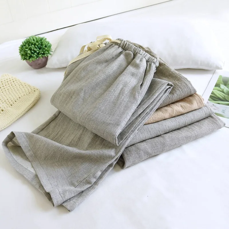 

2025 Spring and Autumn Japanese New Couple Sleeper Pants 100% Cotton Solid Color Men's and Women's Home Pants Wide Leg Pants