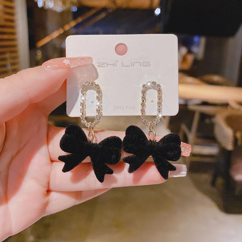 Jea. Angel Red Black Bowknot Eardrop Silver Color Women Trendy Earrings Korean New Style Fashion Jewelry Daily Accessories