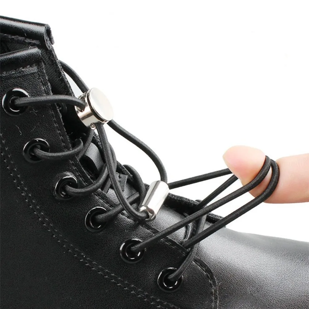 1 Pair Quality Without ties Lock Shoe laces Shoestring Round Metal Buckle Laces Spring Buckle Elastic Shoe Laces and Adult