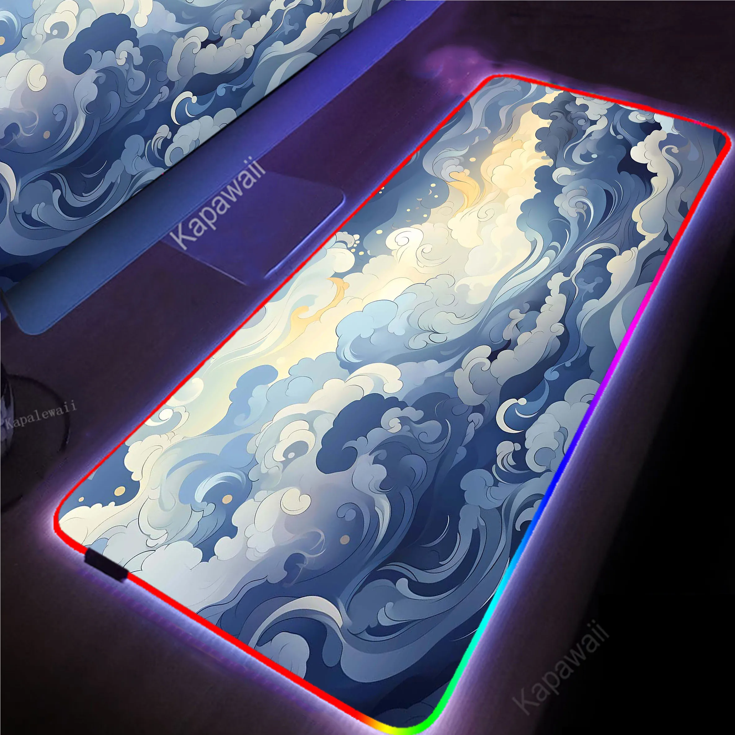 

Great Wave Off RGB LED Backlit Large Mouse Pad Pc Gamer Mousepad HD Print Gaming Keyboard Pads XXL Table Carpet Rubber Desk Mat