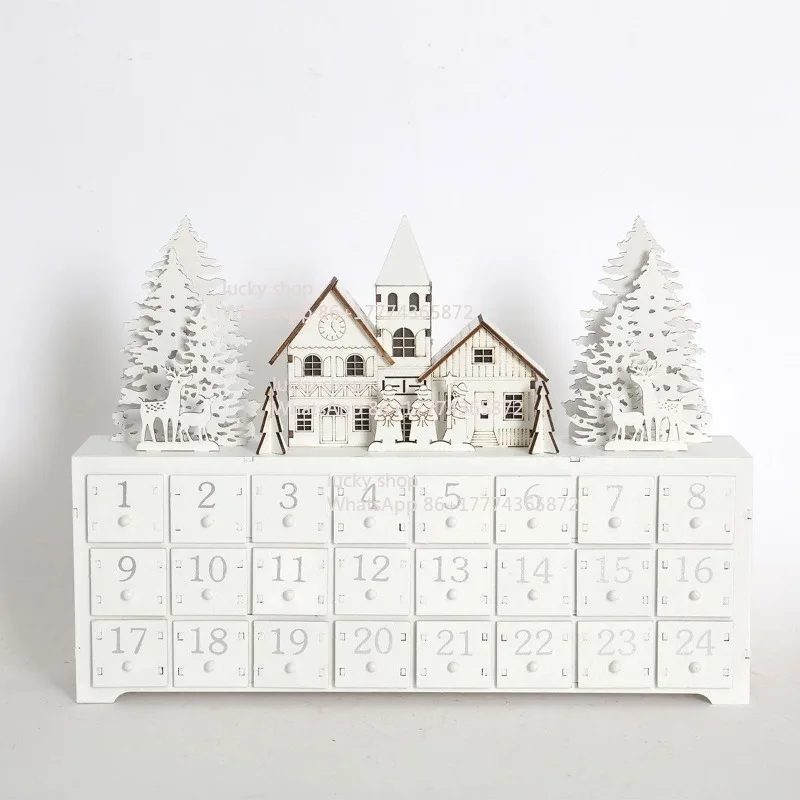 

White Christmas Village LED Lighting Countdown Calendar Ornament Decorative Gifts
