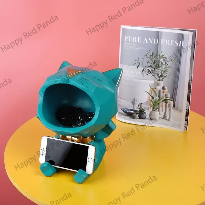 Geometric big mouth lucky cat home living room desktop TV cabinet ornament candy key storage mobile phone holder