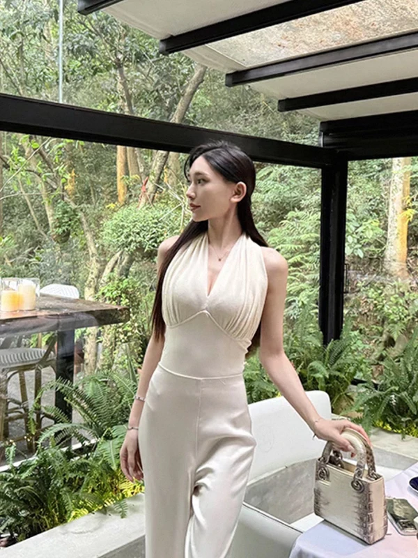 

Svel V-Ne Bodysuit Women's Simple Sle Deep V-Ne Folded Design Lightweight Summer Slimming One-Piece Underwear