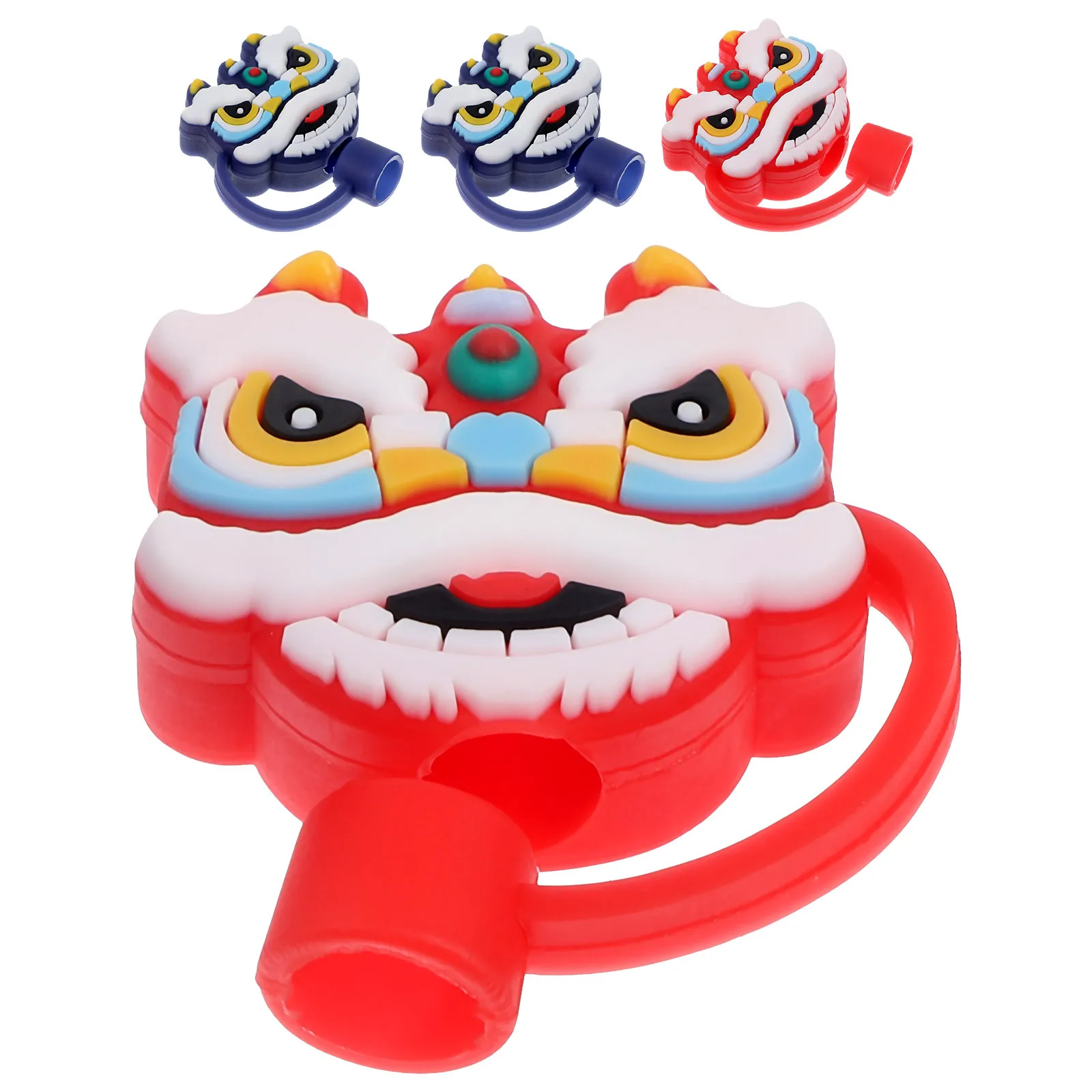 

4Pcs Straw Tips Covers Lion Head Reusable Drinking Lids Airtight Seal Splashing Proof Party Decor Straw Cover Tips Protector