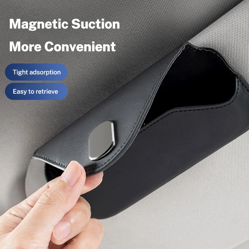 Leather Sunglasses Holder Magnetic Leather Sunglasses Clip Box Accessory For Ford Mustang GT 2020 2019 2018 2017 2016 2015 2014