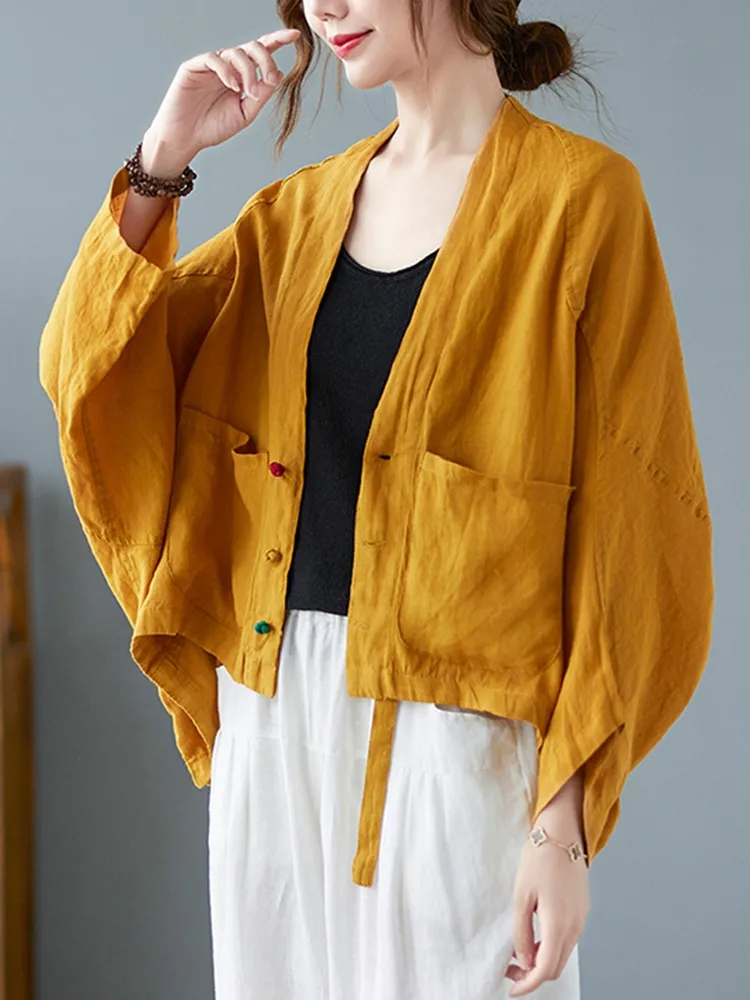 Women Long Sleeve Jackets New 2022 Autumn Vintage Style All-match Loose Comfortable Cotton Linen Female Casual Coats B2100