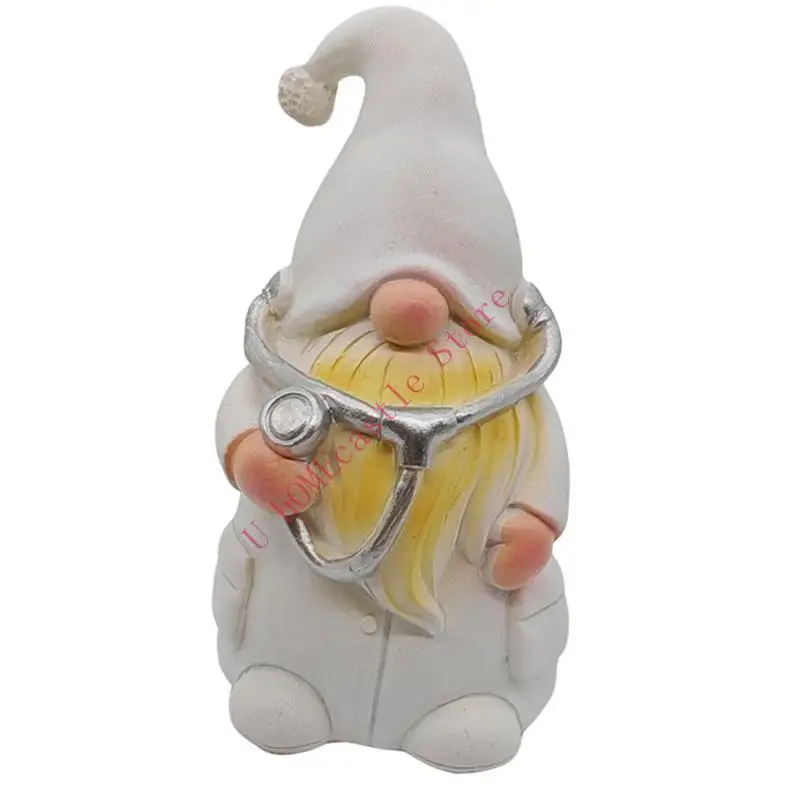 63HF Resin Doctor Nurse Gnomes Figurine with Stethoscope Collectible Sculpture Thanksgiving Nurses Day Gift For Hospital