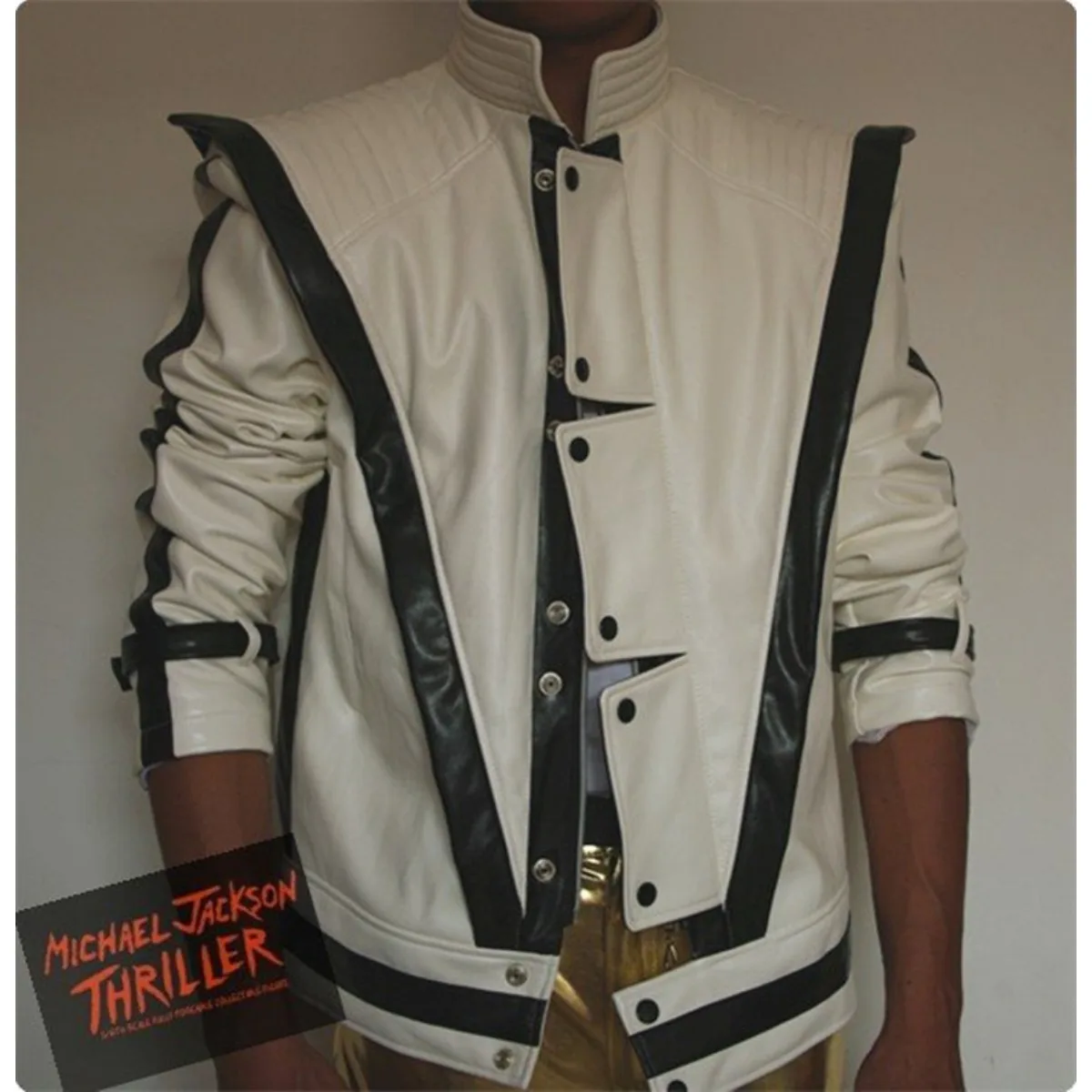 Michael Jackson Thriller White Leather Classic MV Show Imitation English Military Retro Jacket