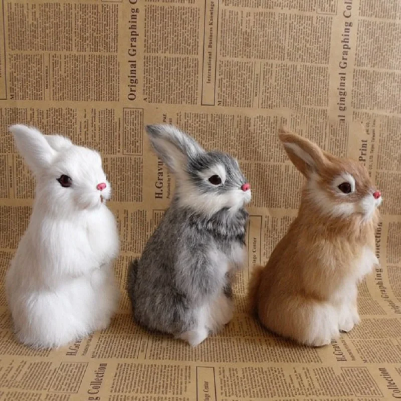 Simulation Rabbit Model Ornament Plush Squatting Animal Easter Bunny Figure Miniatures Birthday Kid Gift Home Decoration Crafts