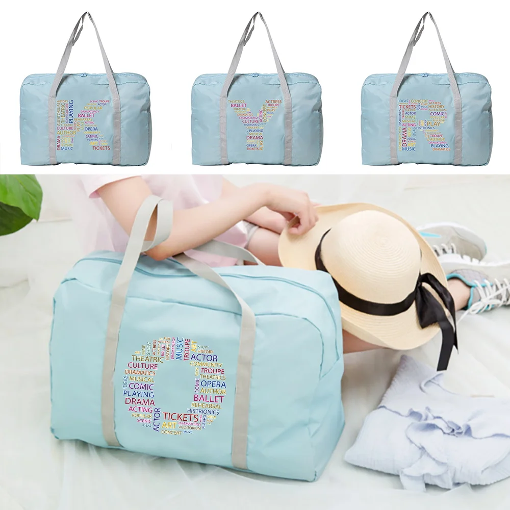 

Handheld Travel Bag with Zipper Large Capacity Spacious Durable Reusable Fashion Duffel Pack Text Pattern Printing Series