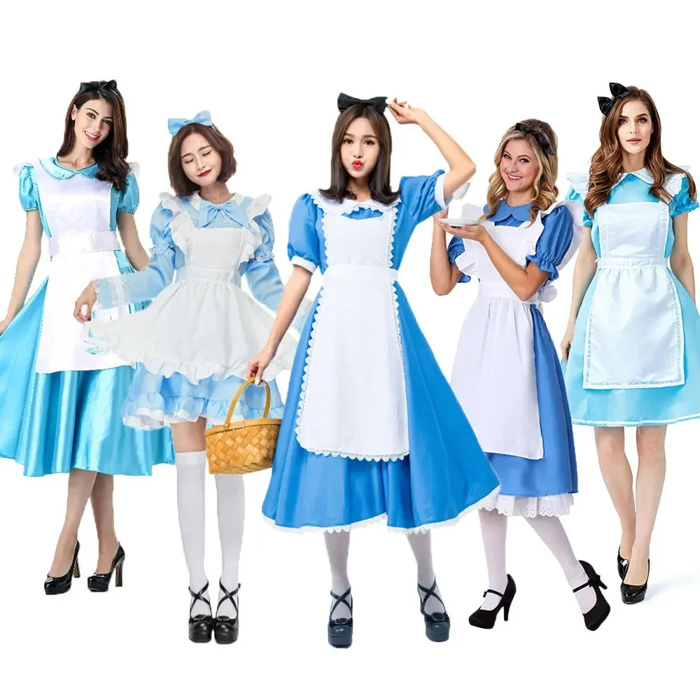 Womens Costume Maid Lolita Cosplay Dress Blue Halloween Carnival Party Mardi Gras Costumes