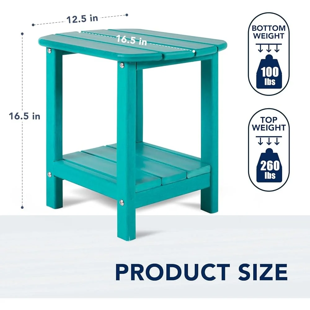 Adirondack Outdoor Side Table Double Tier HDPE Plastic End Table Weather Resistant Garden Patio Storage Surface