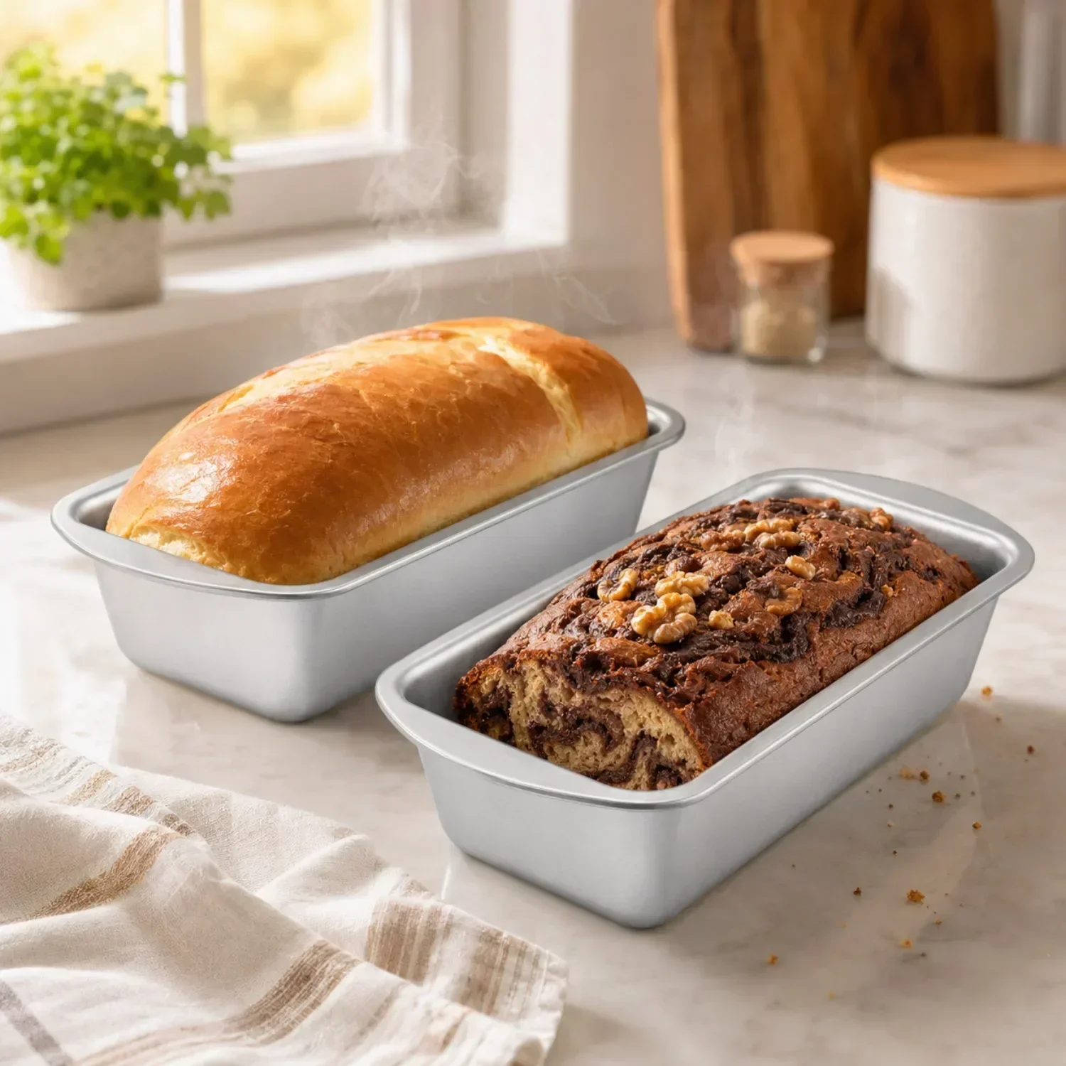 2 Pack Loaf Pan Set, 8.5 x 4.5 Inches With Wide Grips Nonstick Bread Tin, 1Lb Perfect for Homemade Baking, Grey