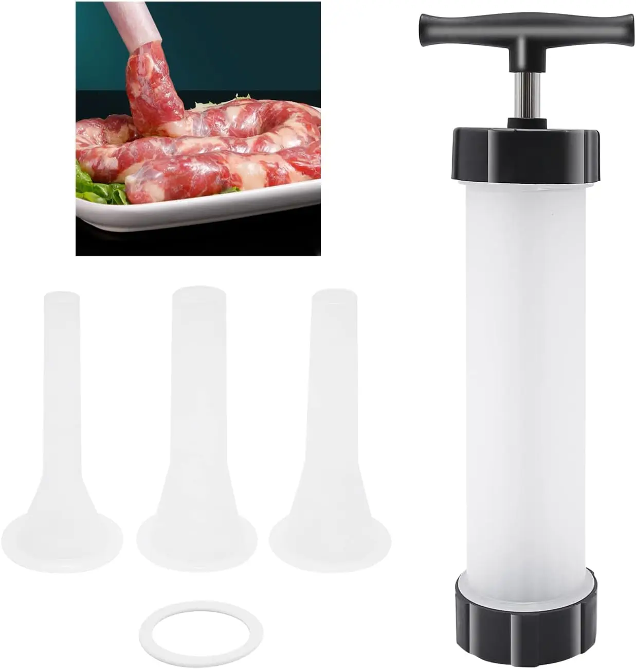 Homemade Sausage Machine, Kitchen Sausage Filling Tool, Manual Meat Filling Machine with 3 Filling Tubes, 5 # Caliber
