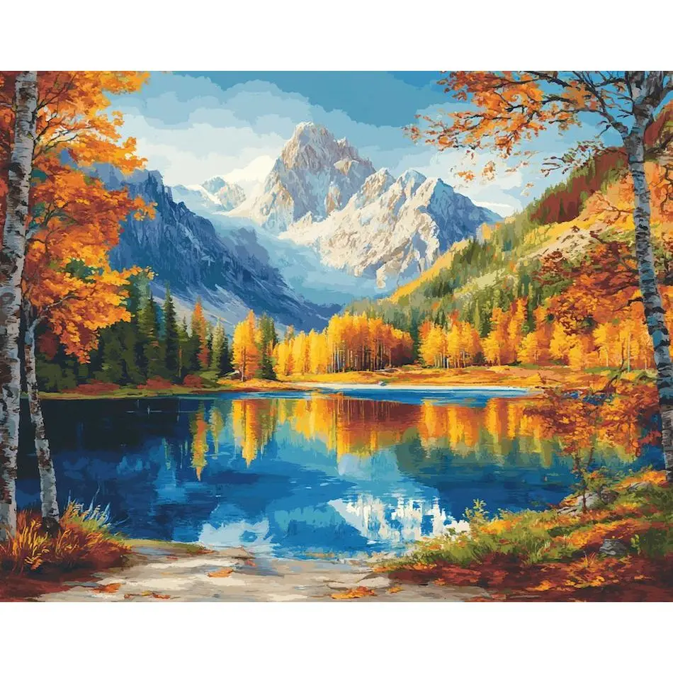 RUOPOTY DIY Diamond Painting Landscape Full Round Diamond Embroidery Lake View Snow Mountain Modern Craft Kit Gift Wall Decorati