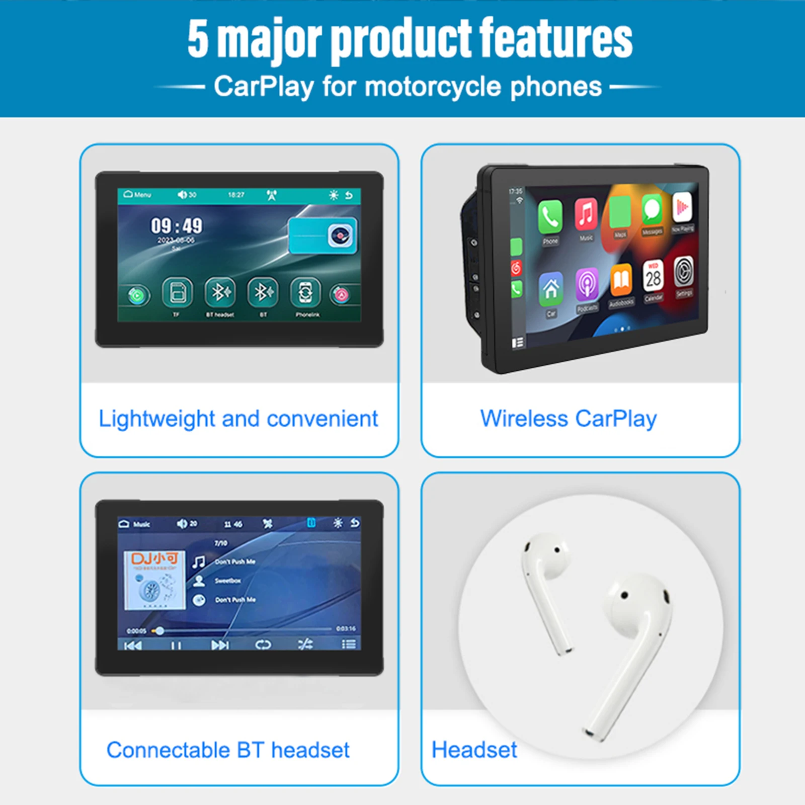 7 Inch Universal Touch Screen Motorcycle Navigator Motorcycle CarPlay Wireless Carplay Android Auto Bluetooth IPX7 Waterproof