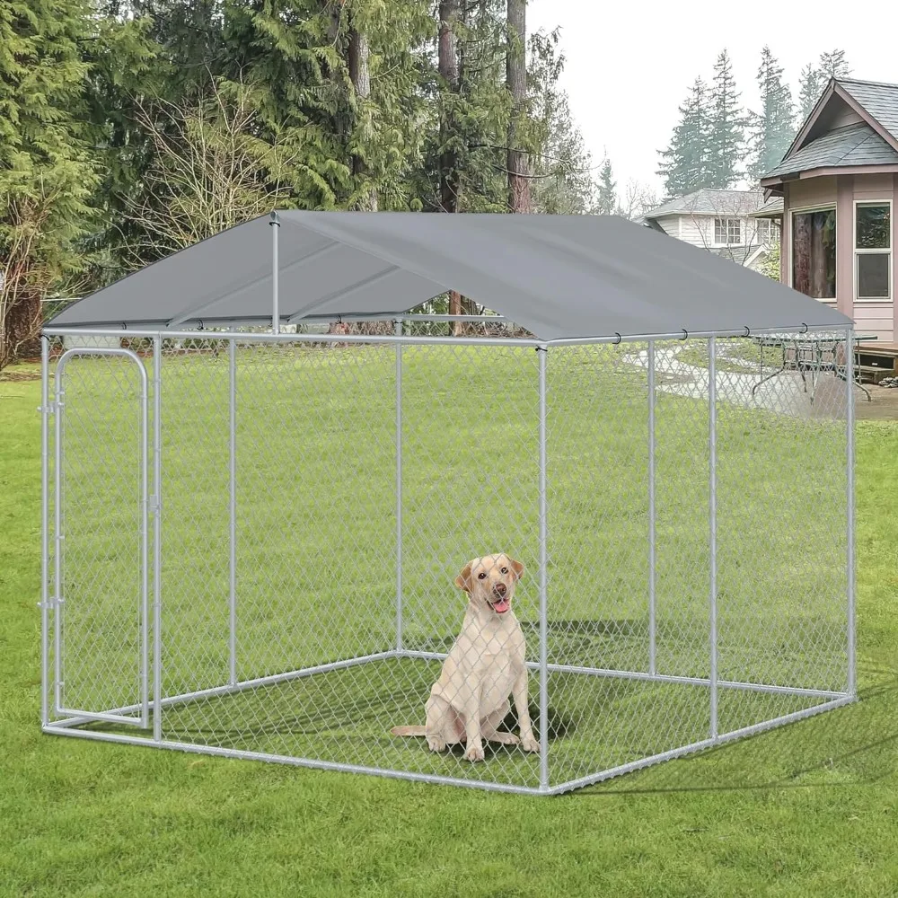 Dog Kennel Outdoor with Waterproof Canopy Dog Run with Galvanized Chain Link Secure Lock for Backyard and Patio