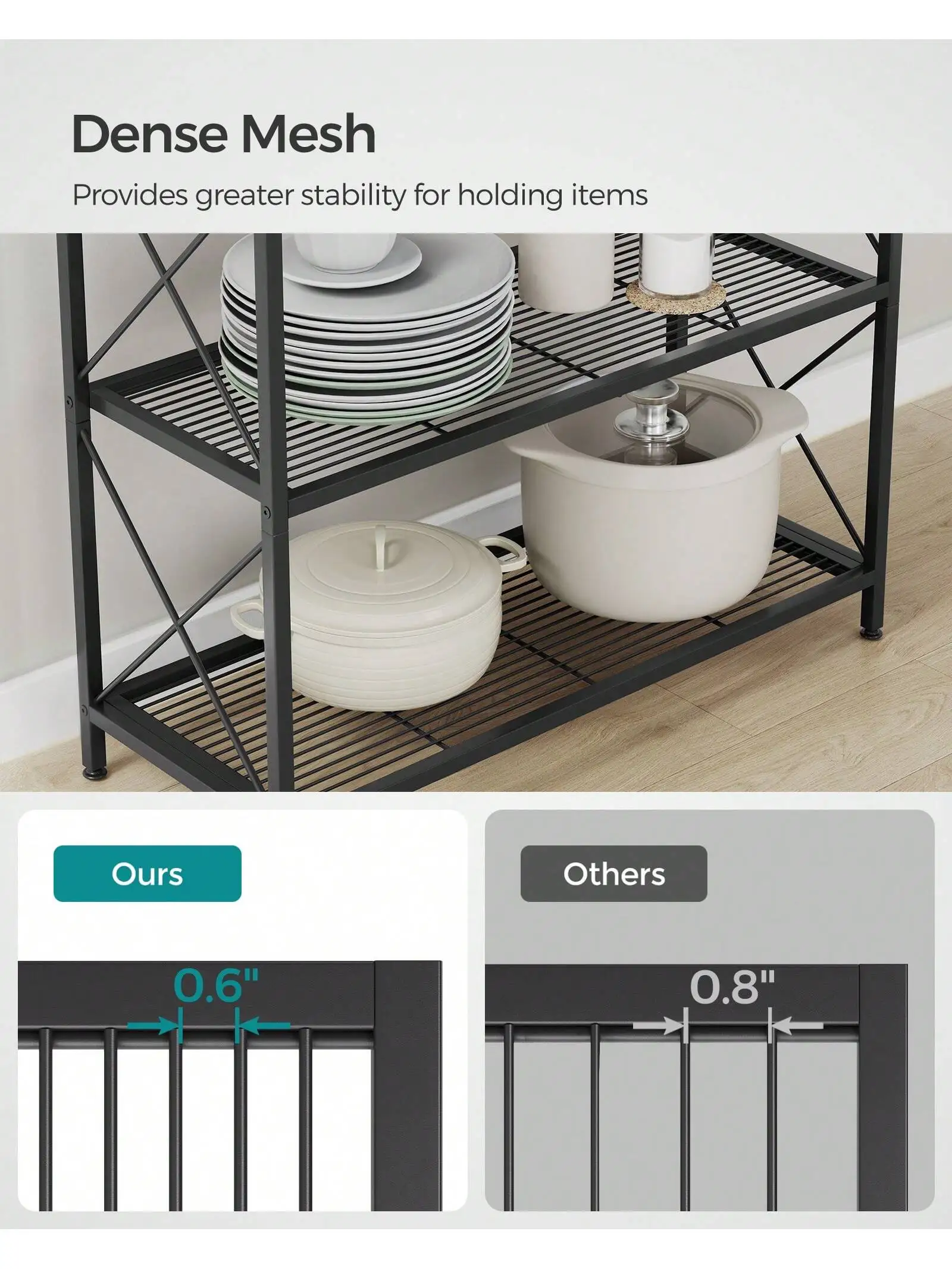 SONGMICS 5-Tier Metal Storage Rack, Shelving Unit with X Side Frames, Dense Mesh, 12.6 x 31.5 x 57.3 Inches, for Entryway