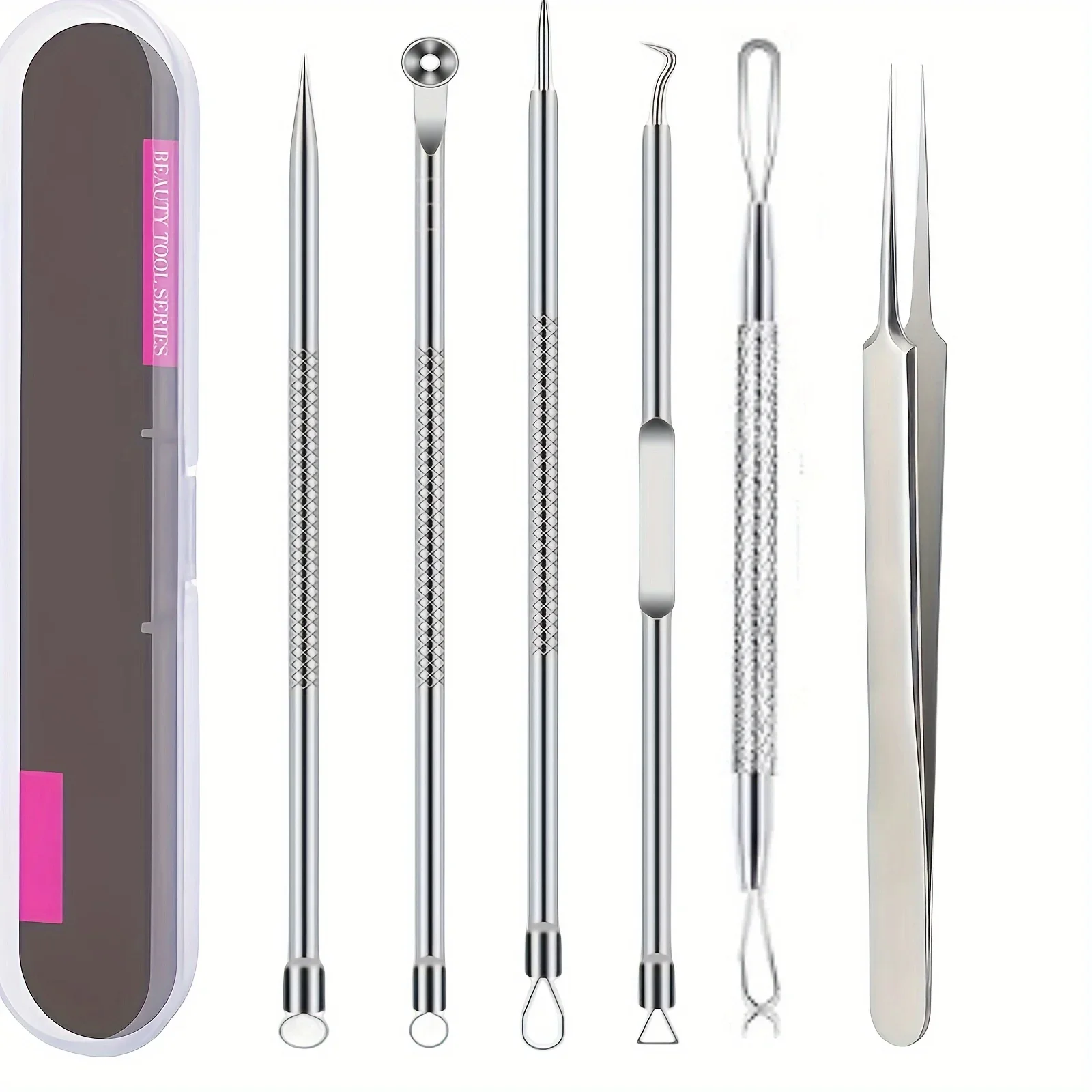 Paquet de 6 aiguilles d'acné en acier inoxydable et outils d'élimination des points noirs-outils de nettoyage des pores pour les soins professionnels de beauté de la peau du visage