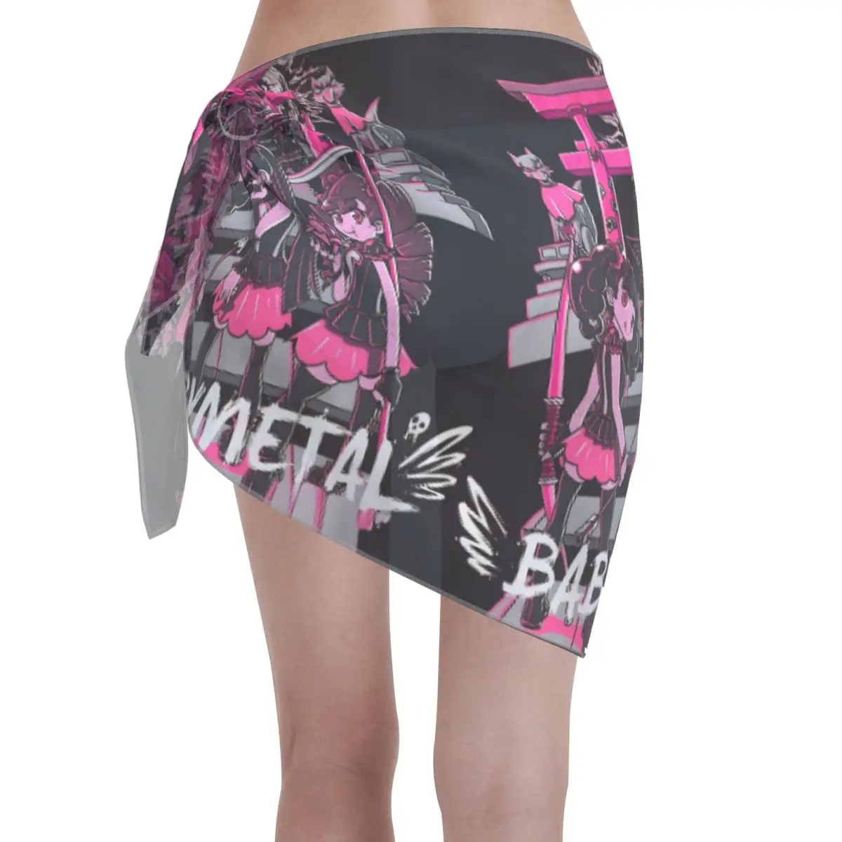 Sarongs courts personnalisés avec bande Babymetal, couverture de maillot de bain imprimé Hip-hop, enveloppe de Bikini, paréo transparent, enveloppe de plage